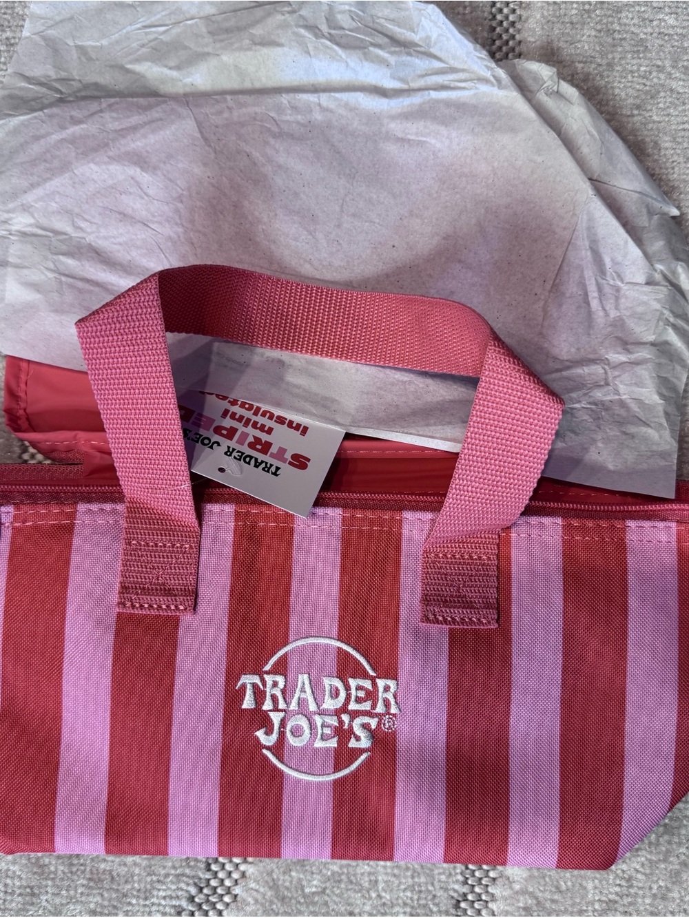 Trader Joe's Pink & Red Striped Insulated Tote